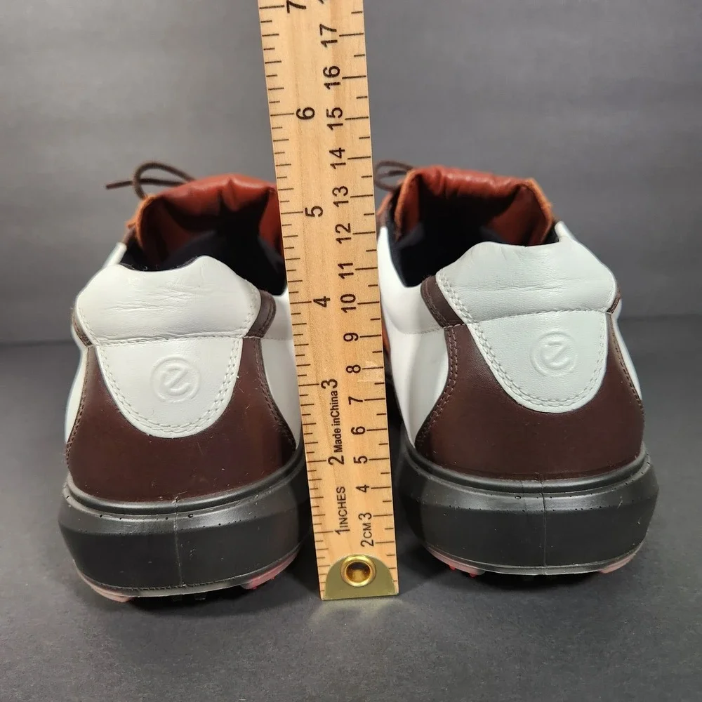 ECCO Golf Shoes Mens 11-11.5 White Brown Gore-Tex Leather Spiked Cleats Wingtip